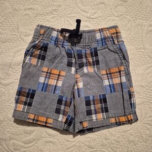 Gymboree boys size 2T Outlet plaid shorts, gray, blue orange white elastic waist